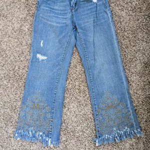 Beaded flared/cropped jeans